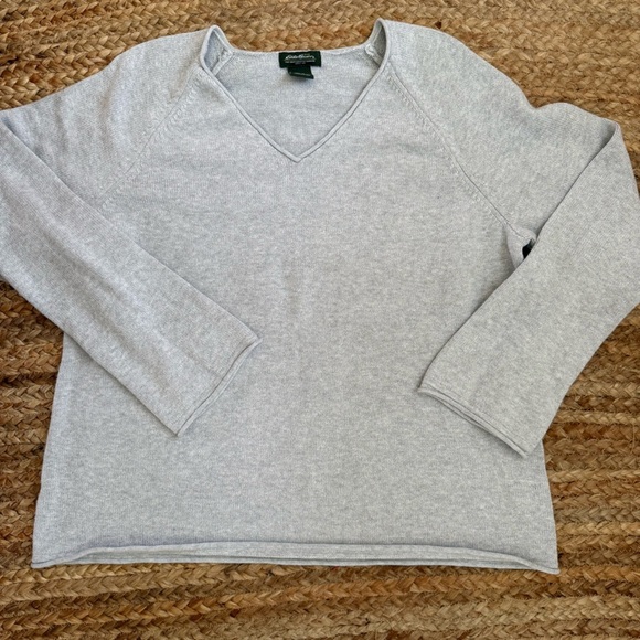 Eddie Bauer Women’s XL Gray Cotton V Neck Sweater - Picture 1 of 5